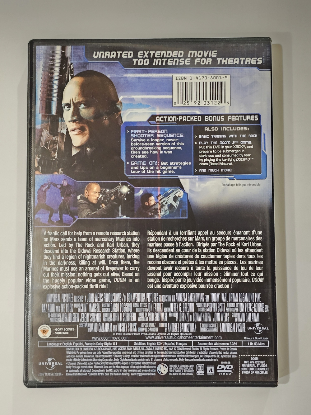 Doom DVD Unrated Extended Edition Widescreen The Rock Karl Urban SciFi Movie - Picture 2 of 3